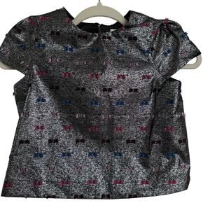Milly Minis Girls Metallic Silver & Colorful Bows Cap Sleeve Blouse, Size 7, NWT